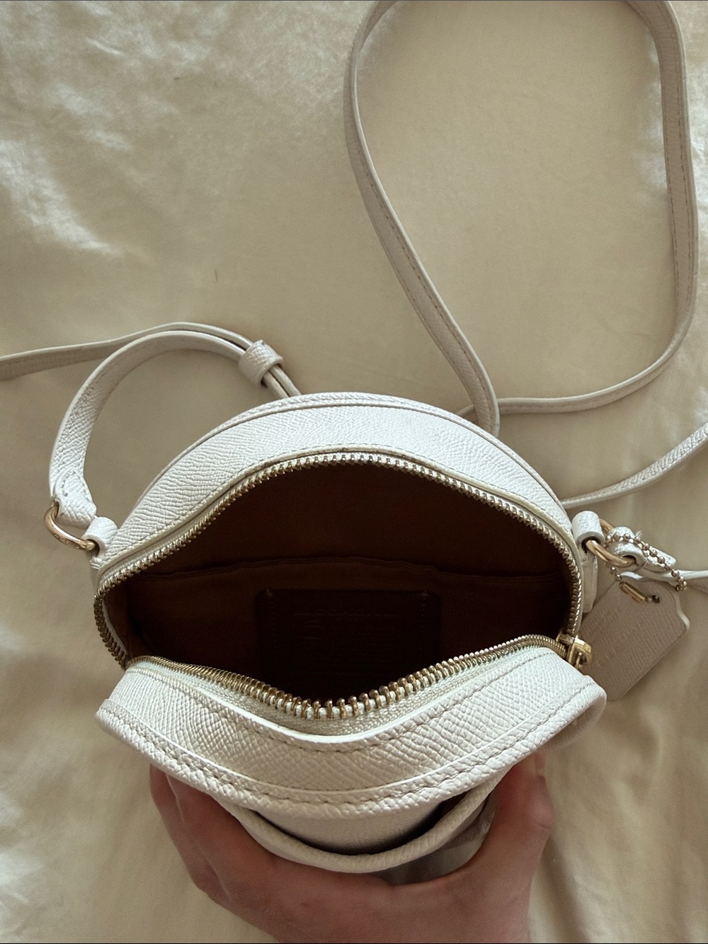 Coach Pebbled Leather Round Crossbody Bag in Light Beige - Picture 6 of 6